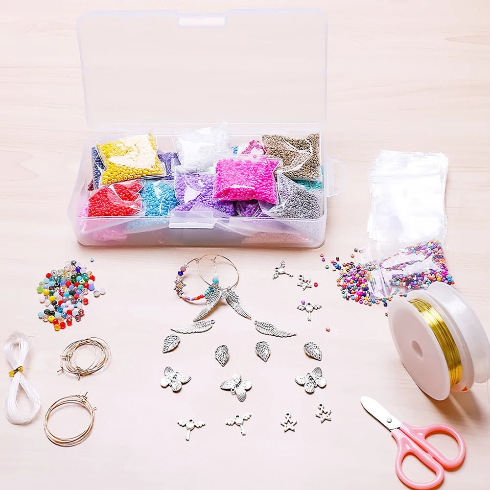 Jewelry Findings Box Set 2/3/4MM Glass Seed Beads for Bracelets Charms Alloy Pendant Acrylic Beads Adults Jewelry Making Kits