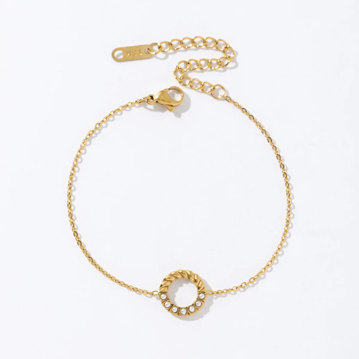 Donut Twist Charm 18K Gold Plated Stainless Steel Women Jewelry Diamond Pearls Open Circle Pendant Bracelet