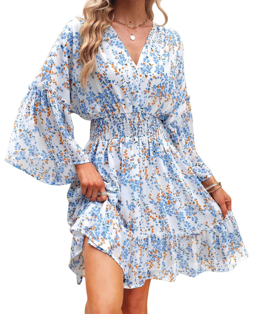 2023 New Women's Bohemian A-line Skirt Chiffon Comfortable Casual Print Dress