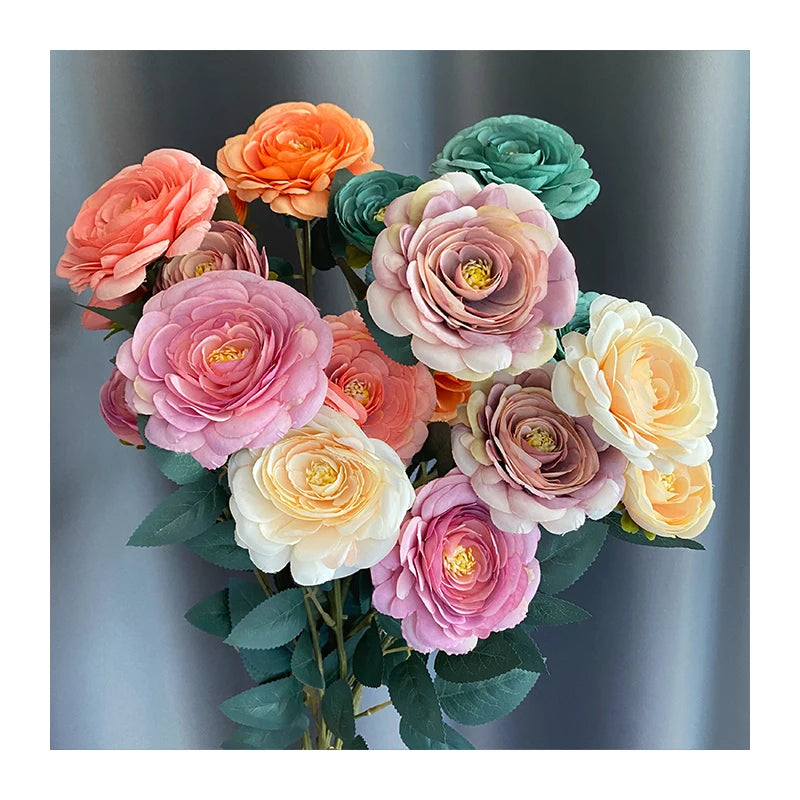 Hot Top Seller OUZI 3 Head Dew Lotus Rose Decoration Mariage Wedding Flower 3 Flower;3 Branches 6 Cm 9 Cm Flower New Yeart