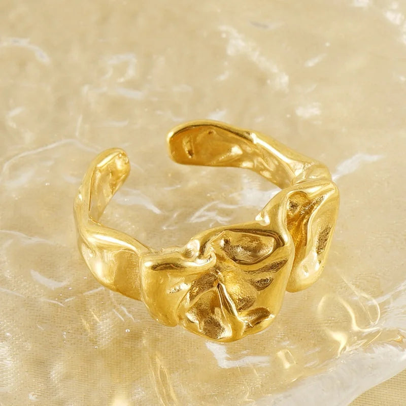 Minimalist Style Stainless Steel Lava Ring Gold-Plated with Adjustable Irregular Opening Rose Gold Jewelry