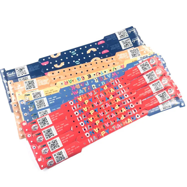 Different QR Code Colorful Printed  Custom Waterproof Id Wristband for Entertainment