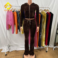 XS-2XL Zipper Hoodie Velvet Velour Tracksuits Velvet Two Piece Casual Tracksuit Sweatsuit Women Velvet 2 Piece Set