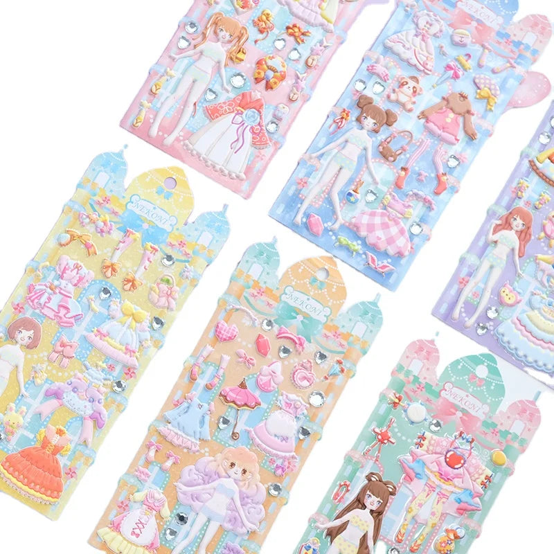 Nekoni Dress up Princess Girly Stickers Puffy Stickers Decal 3D Kawaii Aesthetic Decor Cartoon Foam Stickers