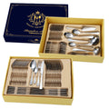 Luxury 72pcs 84pcs Stainless Steel Cutlery Set in Blue Gift Box Mirror Polished Silverware Flatware Set for Wedding Party