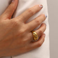 Retro Trend New 2024 Stainless Steel Chunky Women Gold Plated Ring Fashion Jewelry Hexagram Zirconia Ring