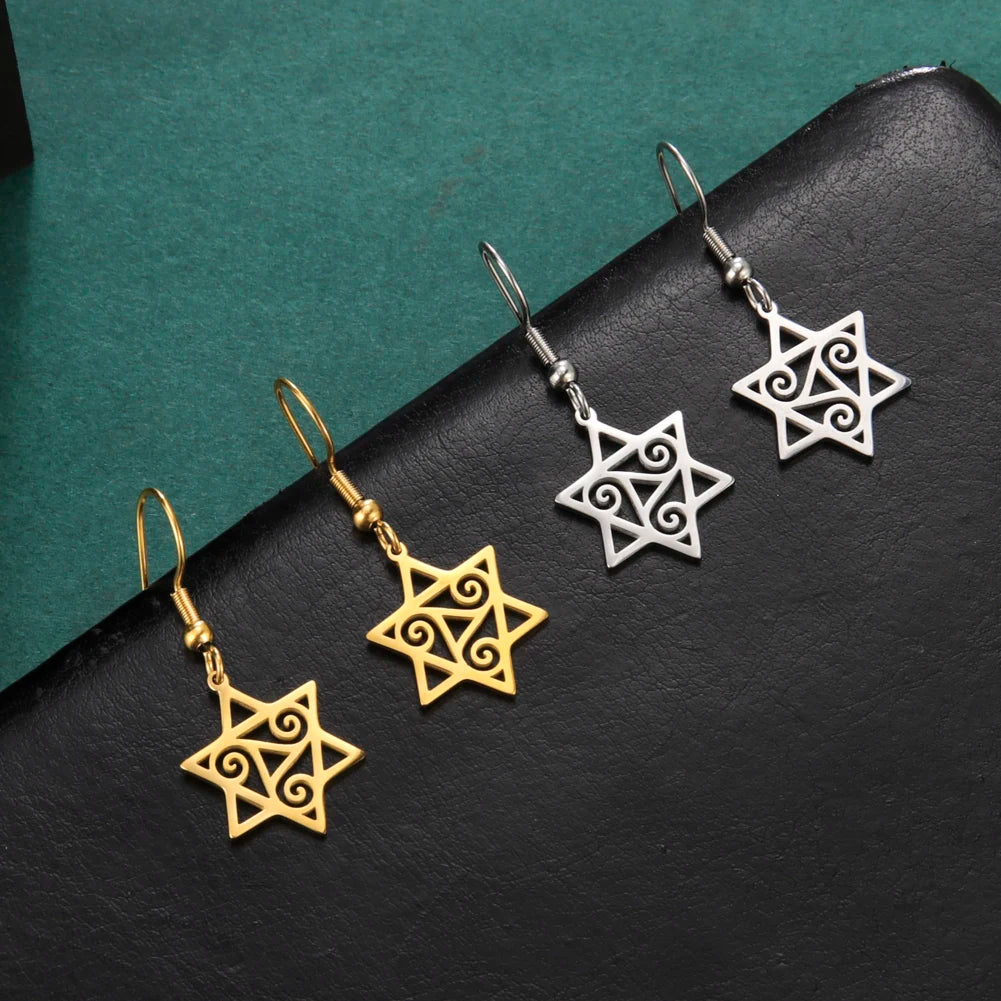 Myshape Celtics Symbol Triskele Triskelion Inspired Drop Earrings for Women Triple Spiral Star of David Female Earrings Jewelry