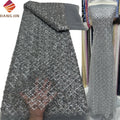 Silver Grey African Lace Fabric 5 Yards High Quality Embroidery Handmade Pearl Beaded Lace Fabrics With Sequins for Wedding