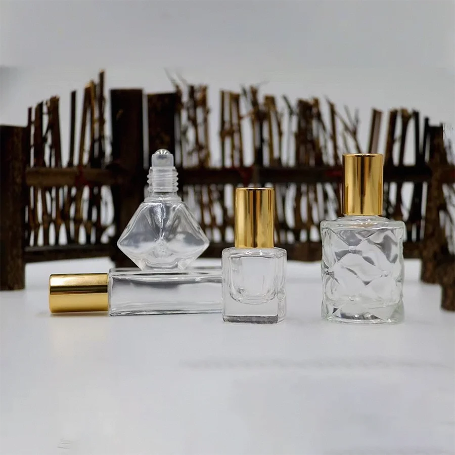 Portable Clear Glass Roll-On Bottles 6ml 8ml 9ml 10ml Geometric Collection with Screw Cap Refillable for Perfume Oils