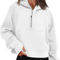 Evertop Custom logo Women's Half Zip Short Hooded Winter Wear Pockets Fleece Inside Fabric Knitted Weaving Lined Anti-Shrink