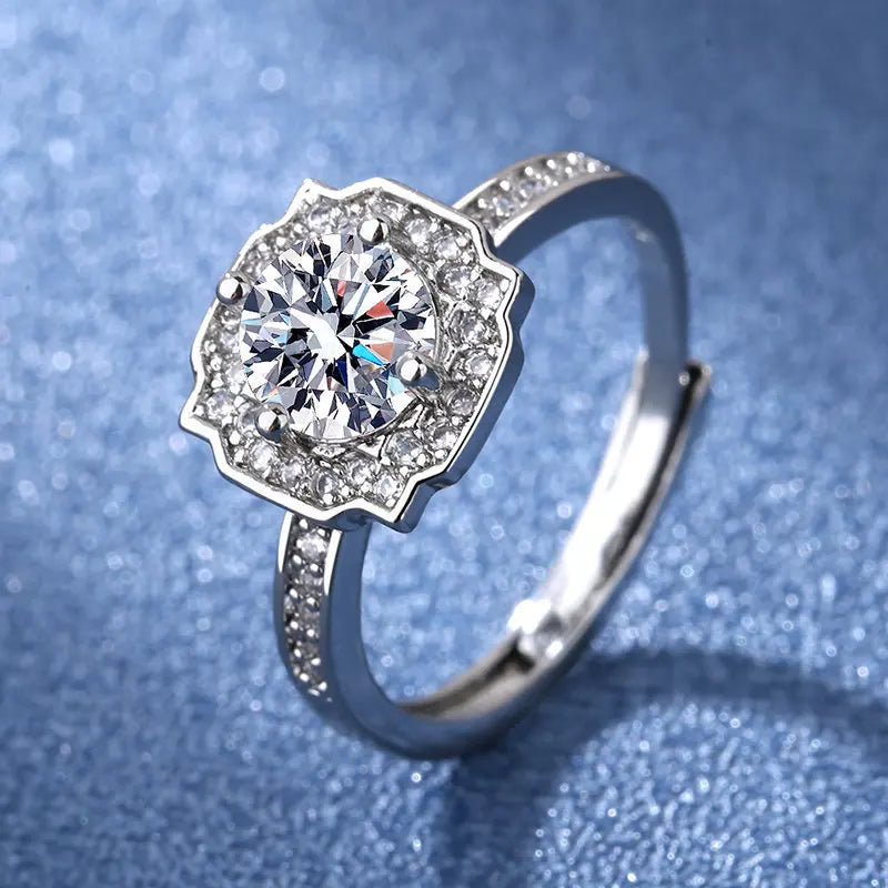 Luxury Silver Plated Wedding Ring for Women Moissanite Ring  Six Claw 1 Carat Diamond Gold Plated Classic Engagement Finger Ring