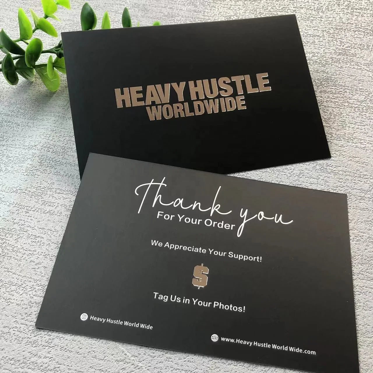 Custom Personalized Black Business Cards Silver Foil logo Thank You Order Card for Online Shop