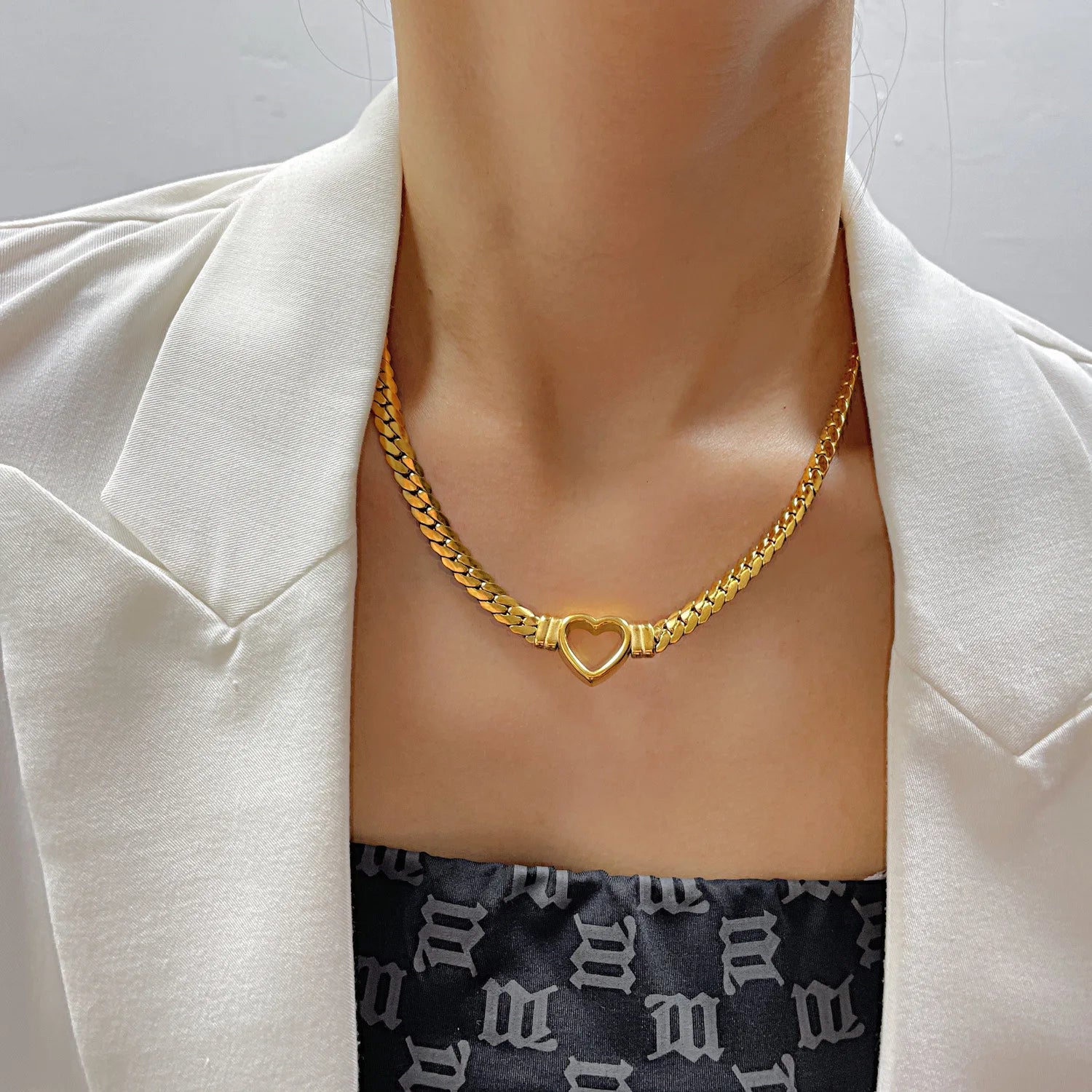 European American Gold Plated Stainless Steel Heart Shape Personality Exaggerated Ins Style Love Necklace for Women Party
