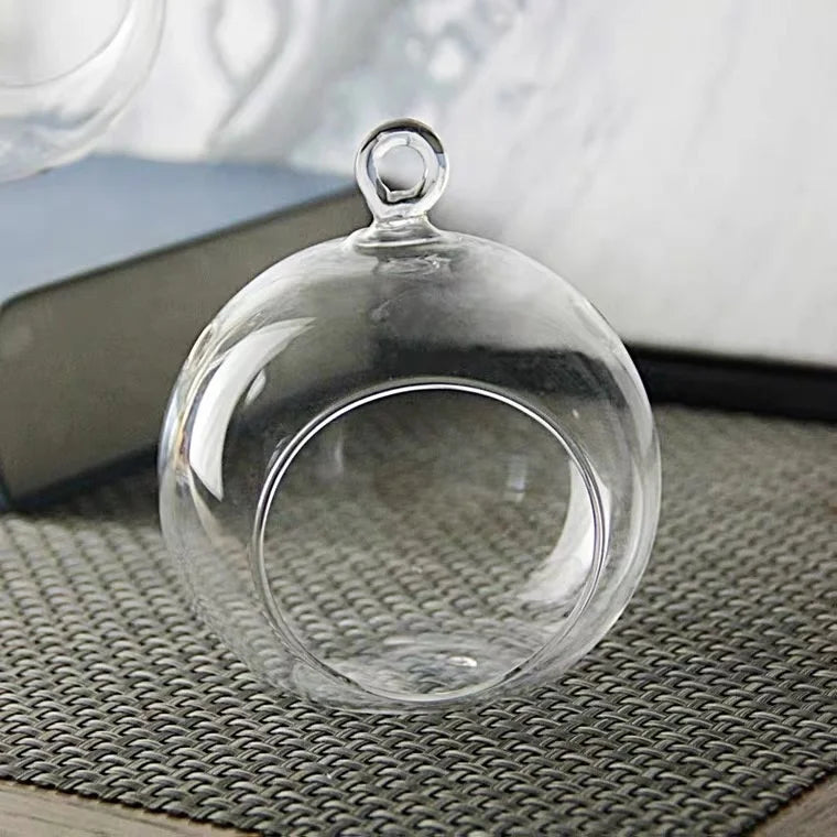 Floating Handmade Soda-Lime Glass Tea Light Holder with Customized Color for Round Shape Hanging Christmas Home Decoration