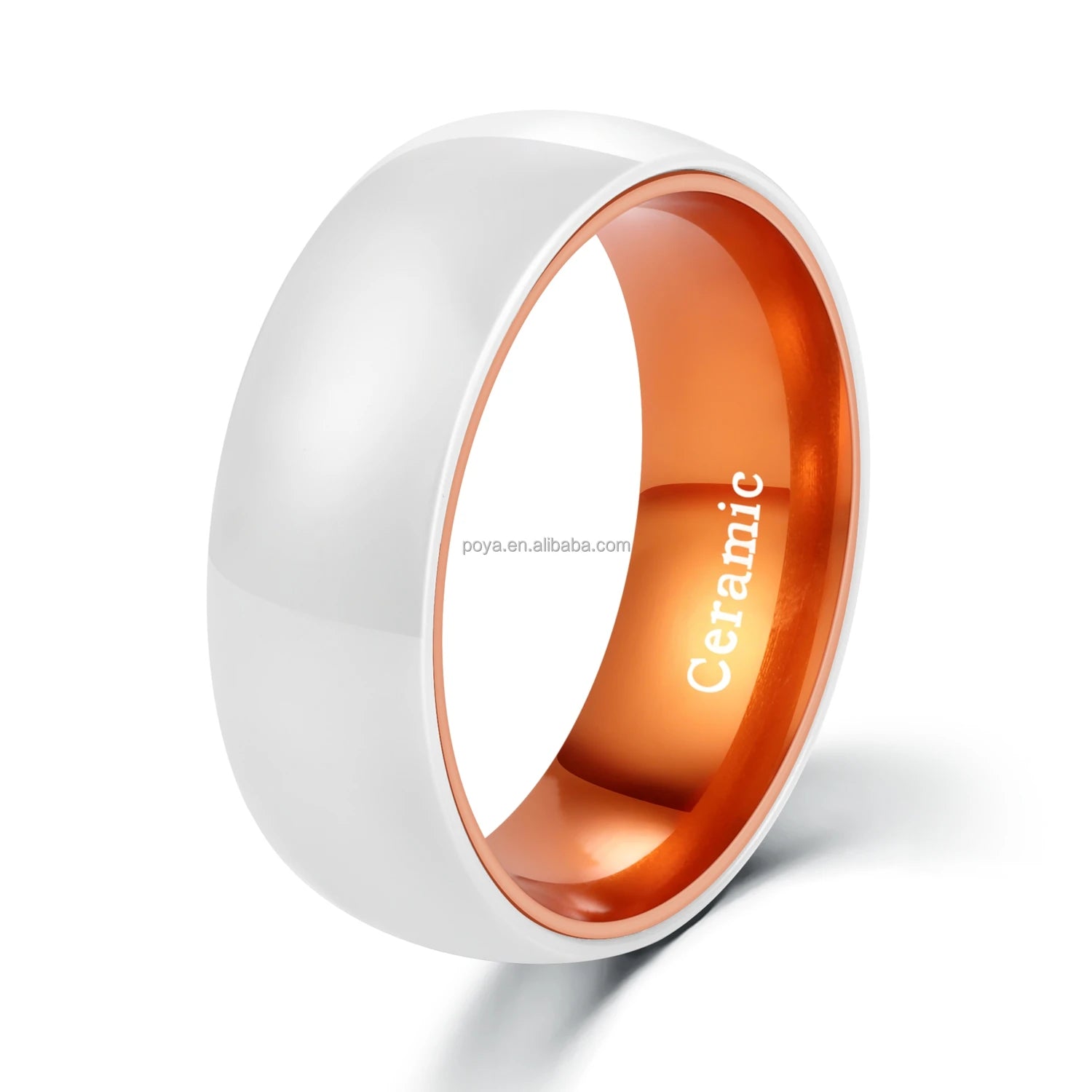 POYA Jewelry 8mm White Ceramic Aluminium Anodized Inner Inlay Black Tungsten Carbide Ring Mens Gift