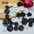9mm -12.7mm 4-Hole Broad Edge Black White Resin Flatback Pearl Washable Sewing Buttons for Shirt Basic High Quality Men Women
