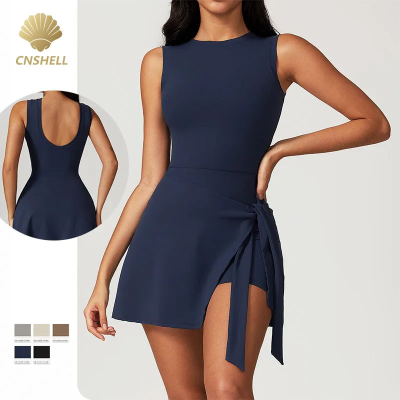 CNSHELL Custom Logo Brushed Fabric Beautiful Back Yoga Fitness Running Gym Workout Tennis Skirt With Shorts