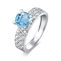 925 Sterling Silver Copper Diamond Topaz Ring Fashion Women's Topaz Ring Flower Sky Blue Topaz Jewelry
