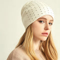 Fashion Winter Knitted Wool Beanie  for Women Custom Warm Beanie With Rhinestone Skull Caps Wholesale Wool Blend Hat