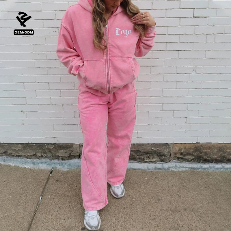 F5143 Two Piece Set Women Clothing Long Sleeve Zipper Jacket With Sweatpants Jogger Hoodie Sweatsuit Workout Tracksuit for Women