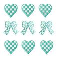 New Hot  Iron on Embroidered Aqua Checkered Heart Bow Knot  Patch for Hat Hoodies Decoration