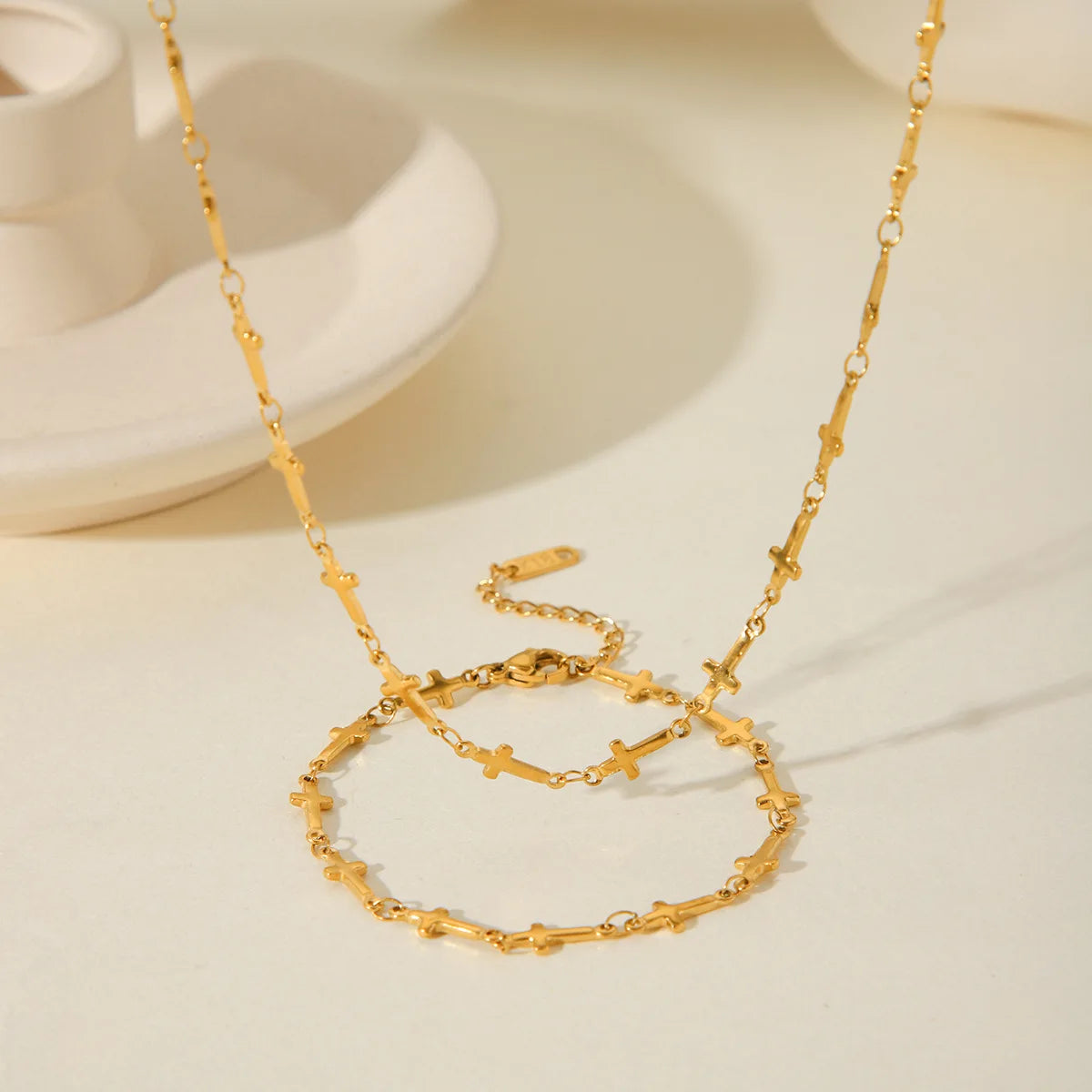 INS Creative Stainless Steel 18K IP Gold Plated Fashion Personality Cross Link Chain Tarnish Free Necklaces & Bracelets