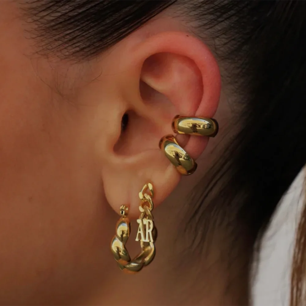 Ins Style Simple Stainless Steel 18K Gold Plate Cuff Earrings Jewelry Daily Nose Ring Ear Cuff for Women