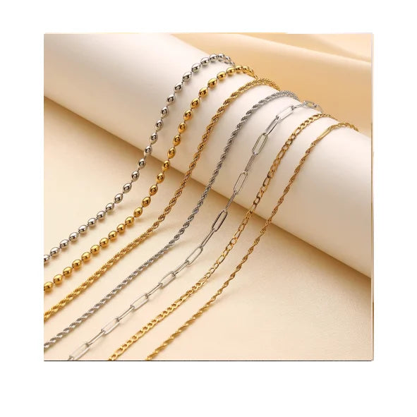 GT Personalized 18k Gold Plated 3Mm Twisted Rope Ball DIY Chain Stainless Steel Necklace