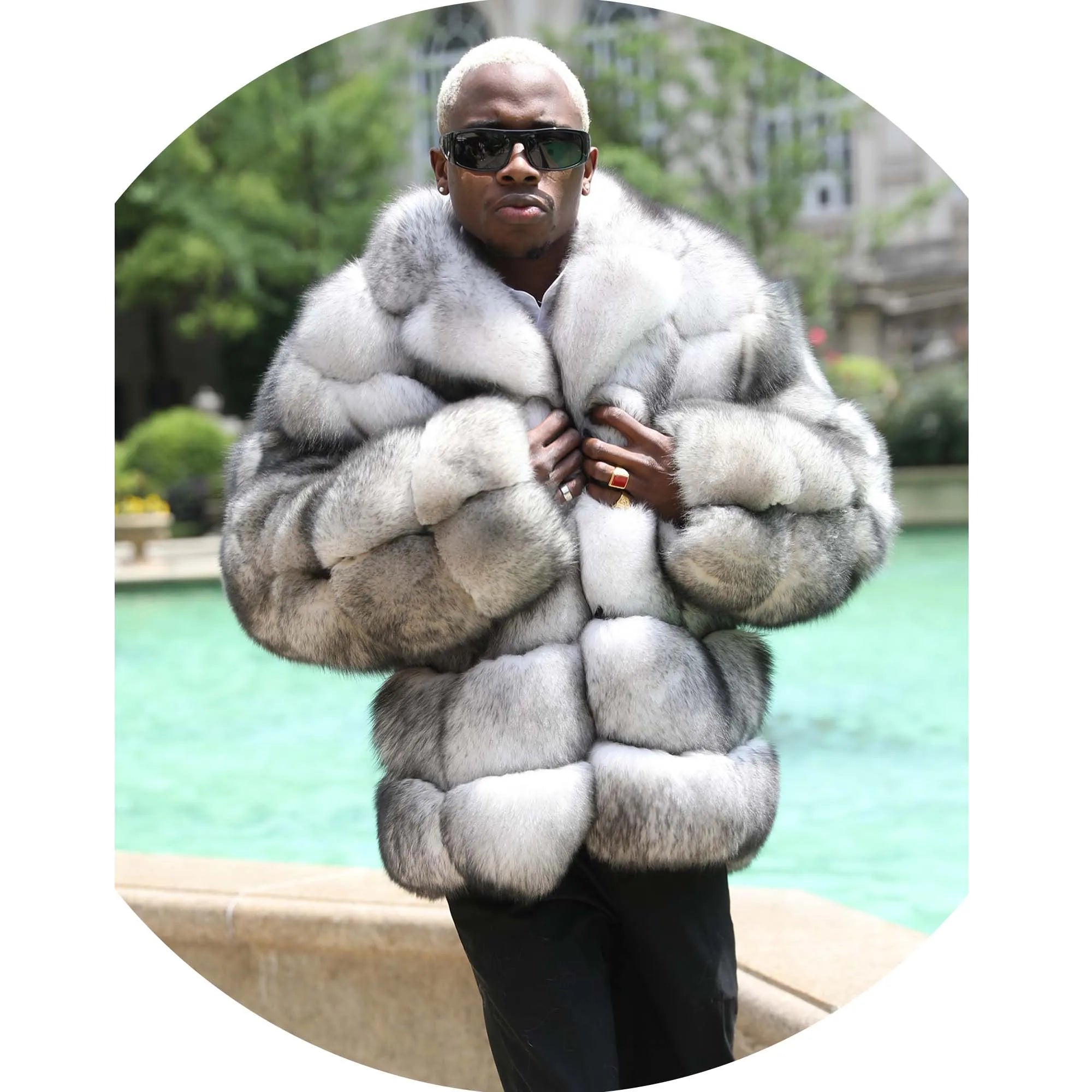 Men Customized Design Size Colors Short White Grey Fox Fur Coat