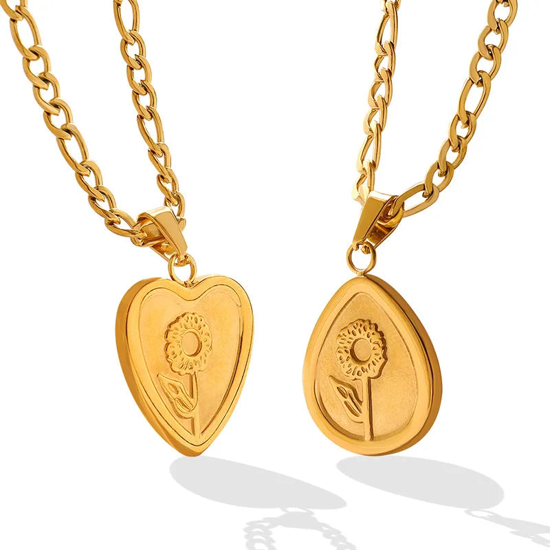 INS Fashion Collar Chain Necklace Love Heart Oval Water Drop Rose Pendant Stainless Steel Jewelry Necklace