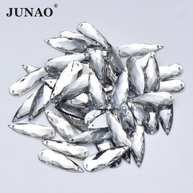 JUNAO 10*30mm Sewing Drop Crystal Clear Flatback Strass Stones Sew on Acrylic Beads Rhinestone for DIY Clothes Crafts Decoration