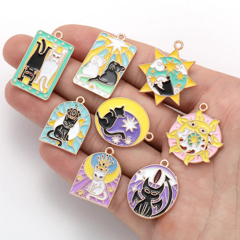 Cartoon Anime Cat Enamel Charms Earring Pendant for Making DIY Keychain Necklace Drip Oil Metal Jewelry Accessories W365