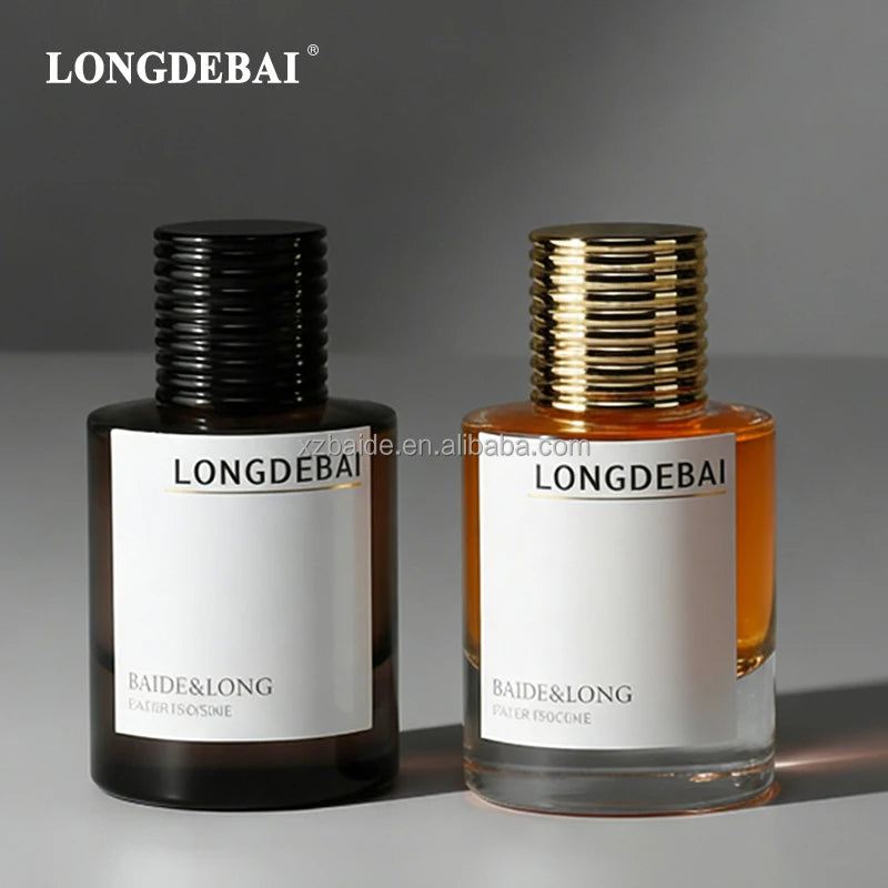 Wholesale Empty Cylinder Perfume Spray Bottle Clear Crimp Round 30ml 50ml 100ml Glass Perfume Bottle with Ribbed Gold Black Cap
