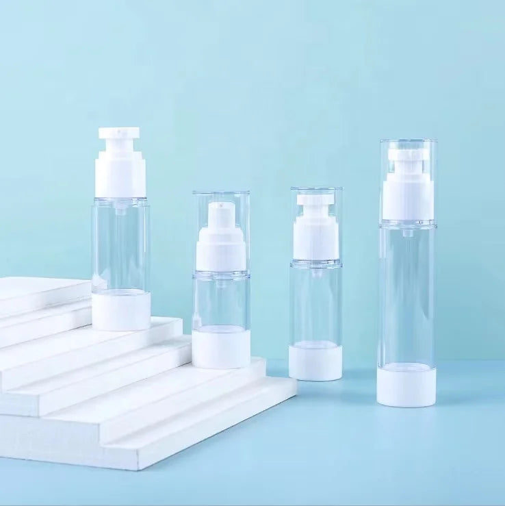 Low MOQ 15ml 30ml 50ml 100ml for Cylindric Body Mist Airless Spray Gun Plastic Bottle Dual Chamber Screen Face Mask Shampoo