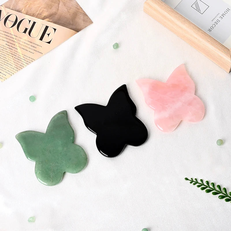 Natural Quartz Facial Scraping Massage Tool Butterfly Shape Crystal Healing Stone Gua Sha Board