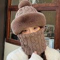 Knitted Hat Winter Beanie Neck Warmer Windproof Hooded Soft Ear Protection  Knit Hats With Pompom