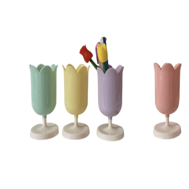 New Design Flower Cup Model Tulip Pen Holder Girl's Favorite Makeup Brush Holder Cute Cartoon Desktop Organizer