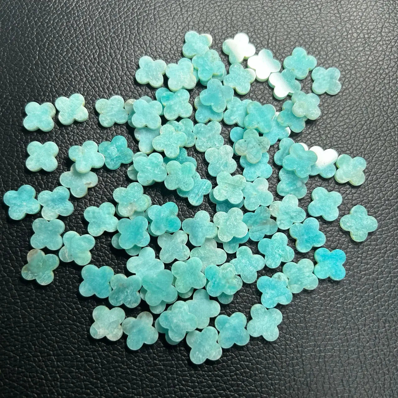 New Material Clover Stone 13mm Natural Amazonite Gemstones Blue Four Leaf Clover Jewelry Set