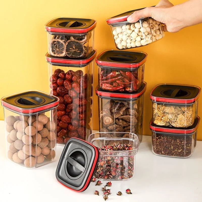 BPA Free Set 3 PET Airtight Cereal Food Storage Containers Rotary Switch Lids for Leak Proof Stackable for Dry Foods Liquids