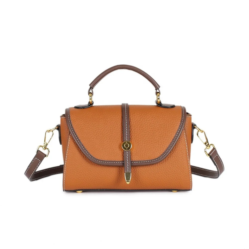 Women's Fashion Genuine Leather Tote Bag Purses Real Label Handbags with Cover Closure Type
