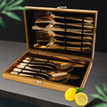 High-end Knife Fork and Spoon Set Flatware 12PCS Stainless Steel Cutlery Set with Wooden Case