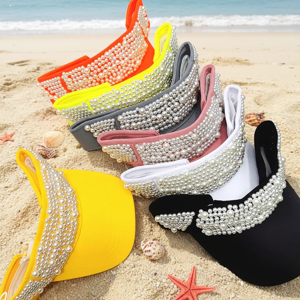 H001 Topless Sun Visor Hat Wholesale Summer Hats Women Fashion Pearl Baseball Sport Hat
