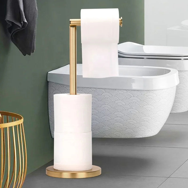 Free Standing Modern Eco-Friendly Stainless Steel Brushed Gold Foldable Toilet Paper Towel Roll Holder Stand Metal Rack