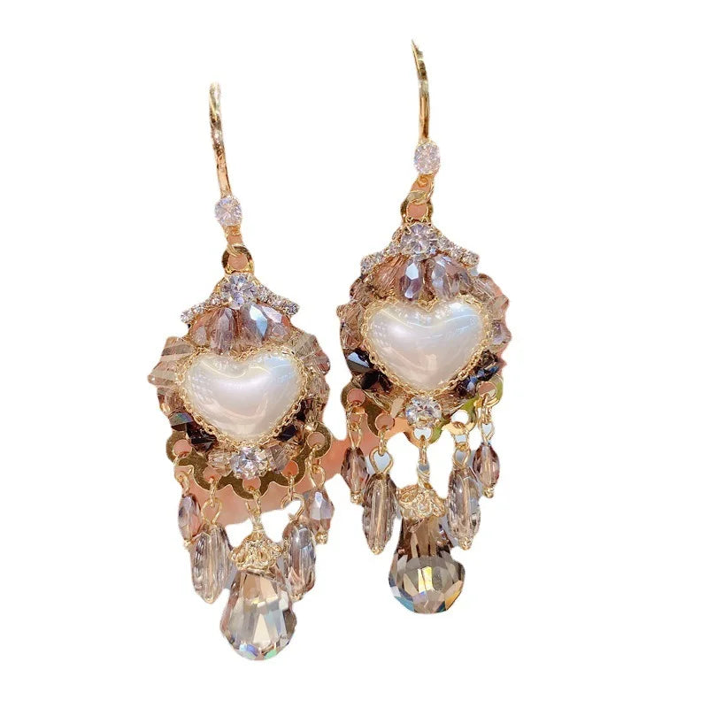 Korean Style Heart Drop Earring Aretes De Mujer Bling Bling Rhinestone Tassel Earring Fashion Fine Jewelry Earring for Women