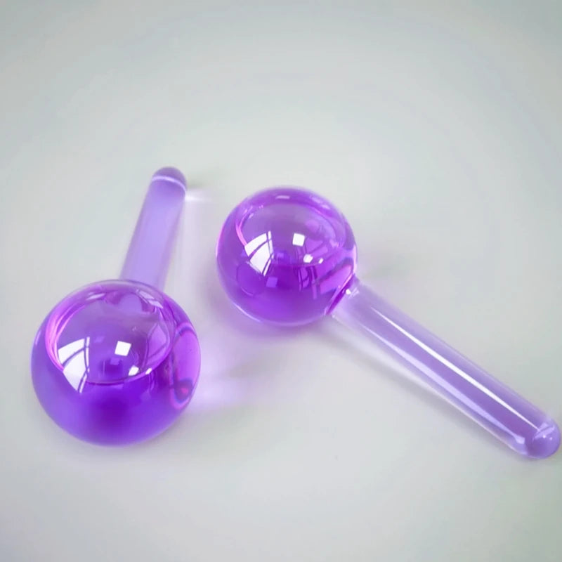 Huiying Massage Tools Beauty Care Facial SPA Glass Purple Color Ice Globes with Liquid Inside