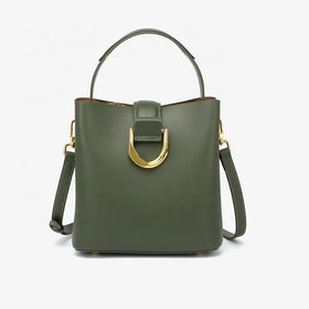 Trendy Cowhide Leather Handbags for Women Luxury Minimalist Crossbody Bucket Bag with Gold Hardware Lock Female Shoulder Tote