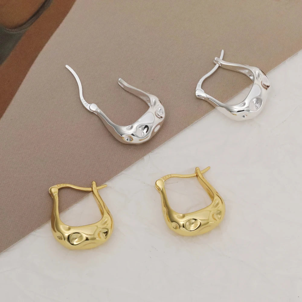 VIANRLA 925 Sterling Silver Minimalist Irregular Bump U-shaped Earrings for Women's Present Dropshipping