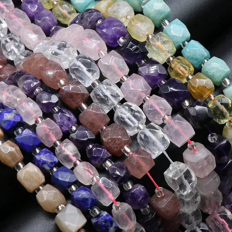 Natural Stone Beads 10mm Square Faceted Beads Amethyst Rose Quartz Amazonite Cube Gemstone Loose Beads for Jewelry Making