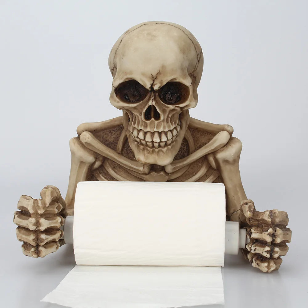 Skull Design Wall Mount Toilet Paper Holder with Tissue Roll Storage Skeleton Bathroom Rack for Towels and Tissues