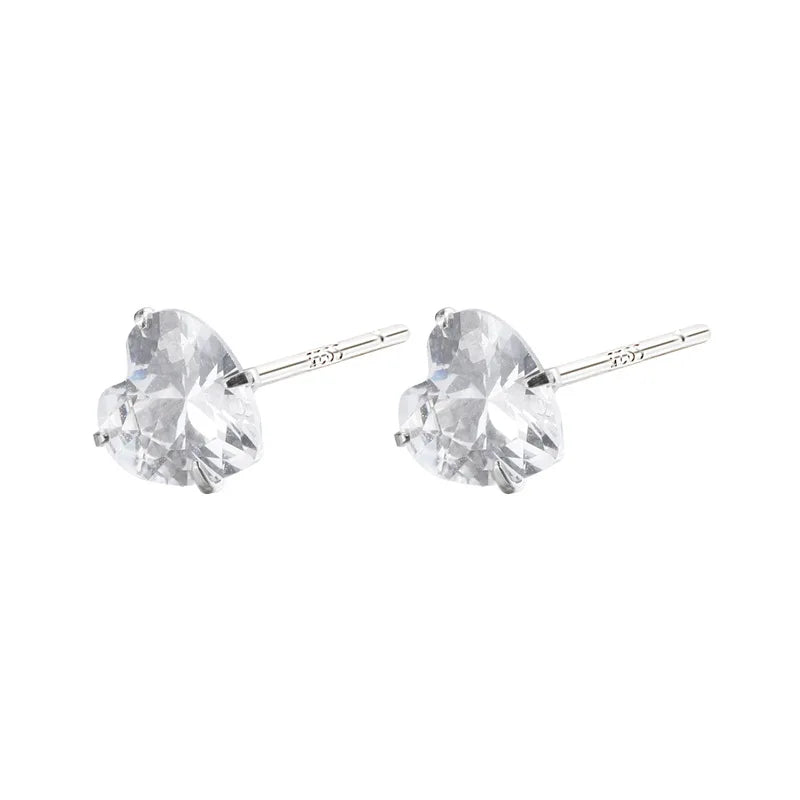 Minimalist Cute Heart Shaped Gold Plated 925 Sterling Silver Stud Earrings with Claw Set Zircon for Women Anniversary Fashion